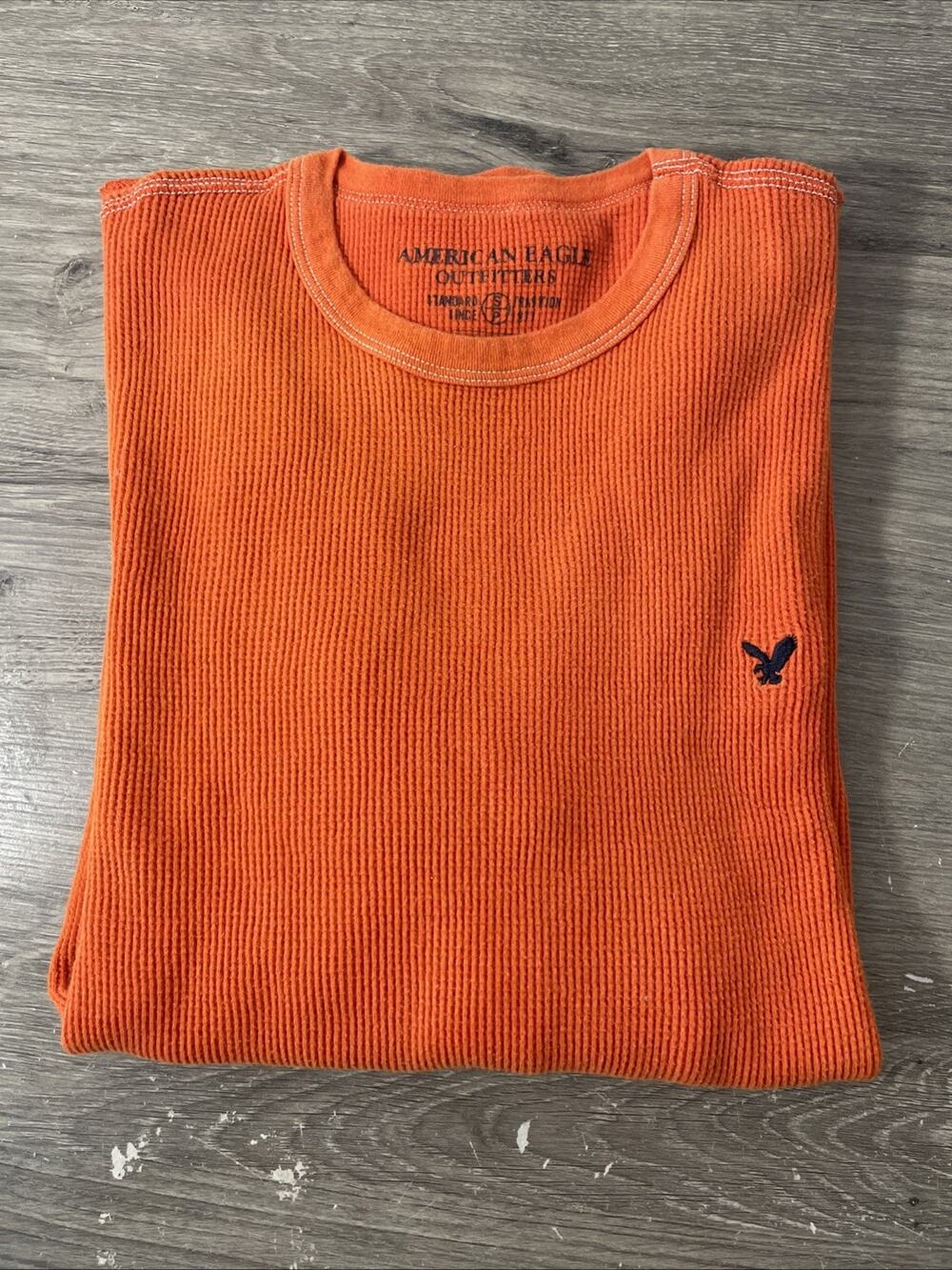 American Eagle Men S Small Orange Waffle Knit Thermal Long Sleeve